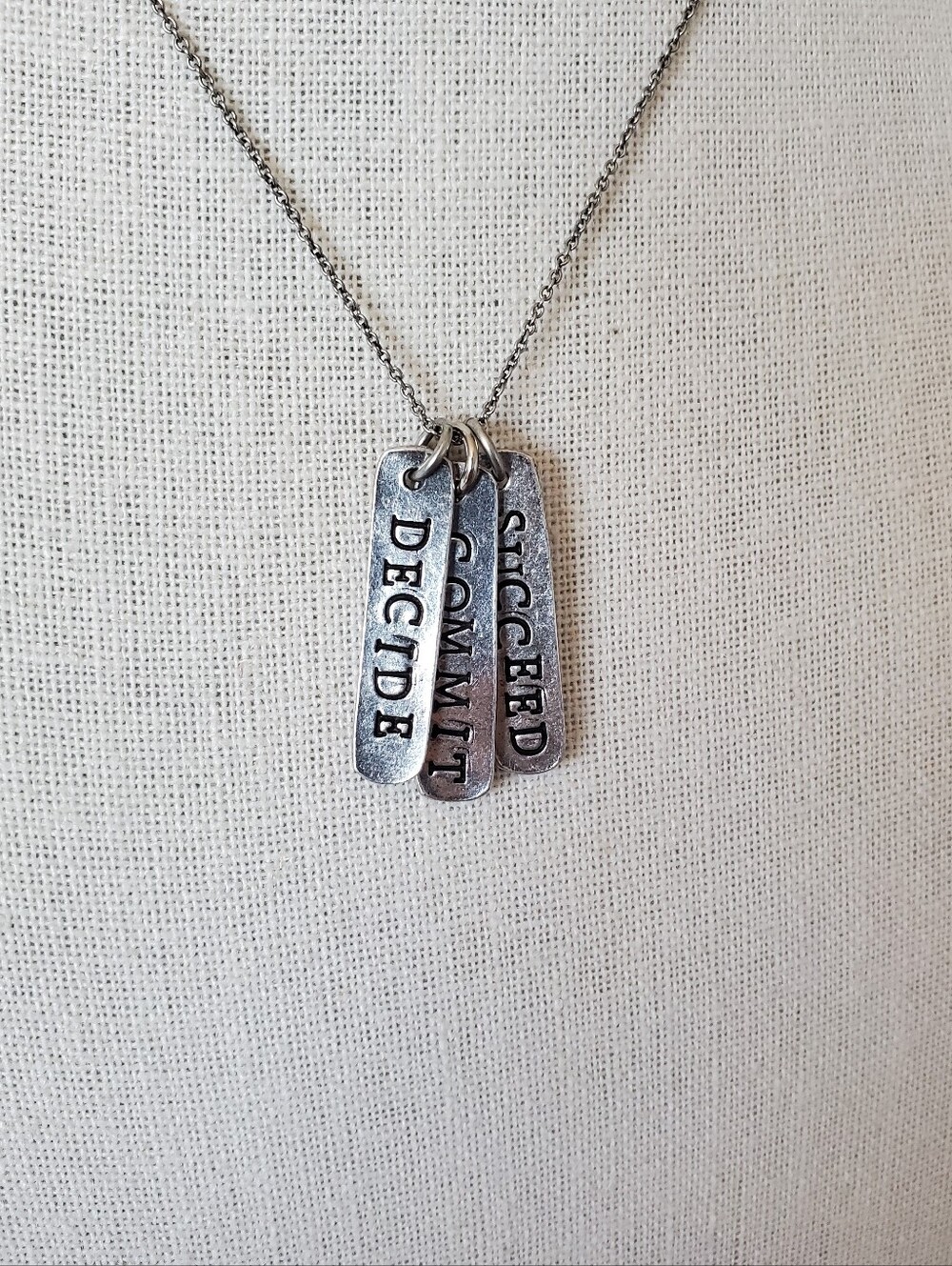 Alisa Michelle Decide Commit Succeed Silver Tone Stamped Charm Necklace